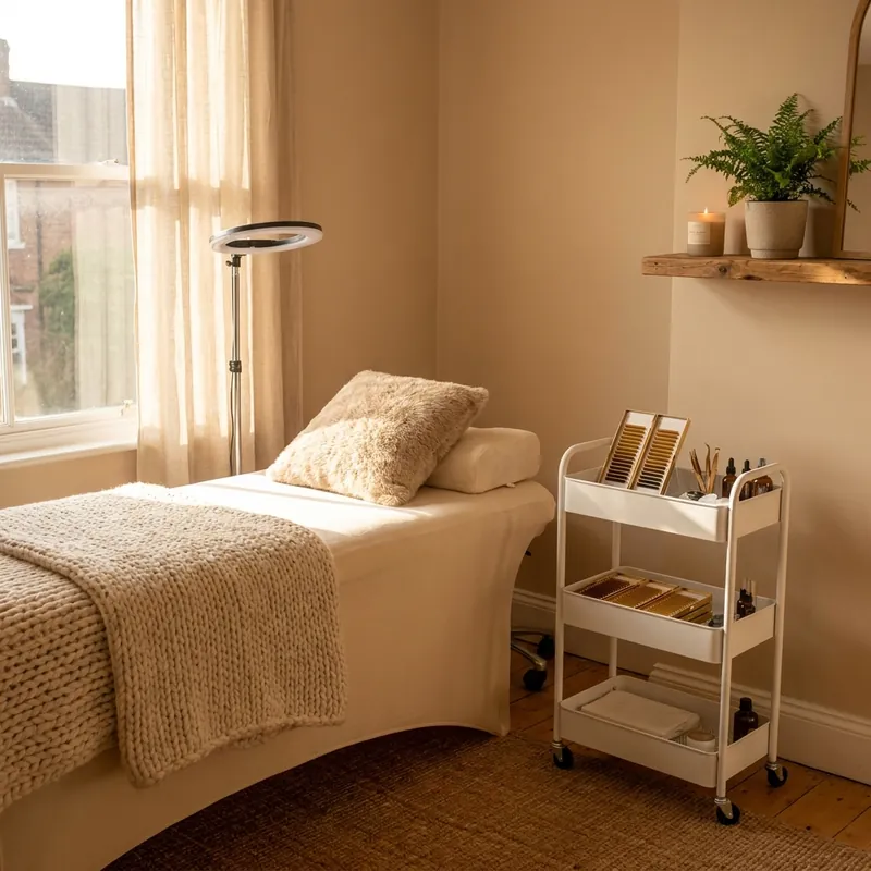 A treatment room set up for a lash appointment