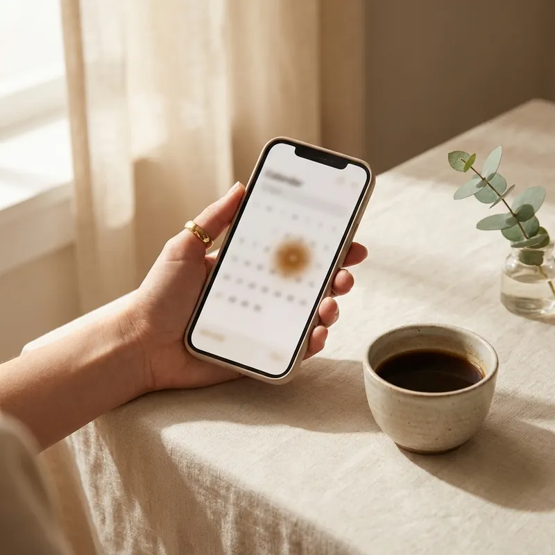 A hand holding a phone with a booking calendar open